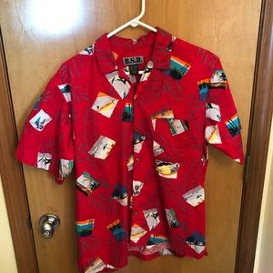 Red Postcard Hawaiian Button up Mens Large